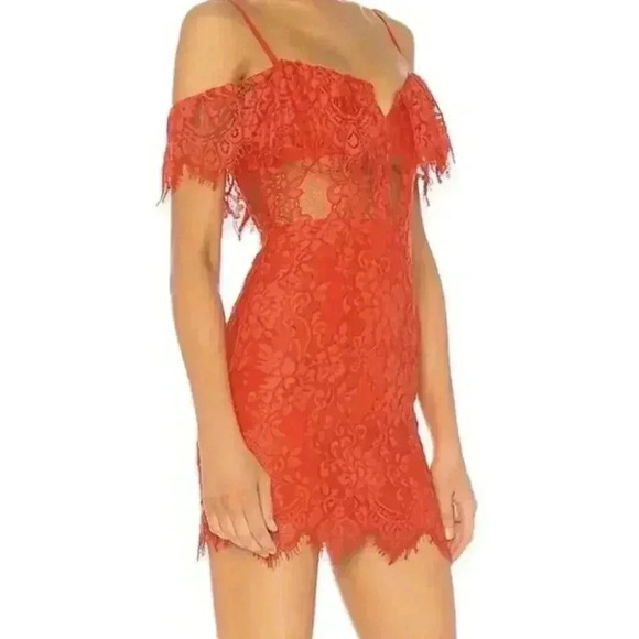 Revolve NBD NAVEN Mini Dress M Allie Red Lace Semi Sheer Cocktail Sexy Bustier - Picture 3 of 10
